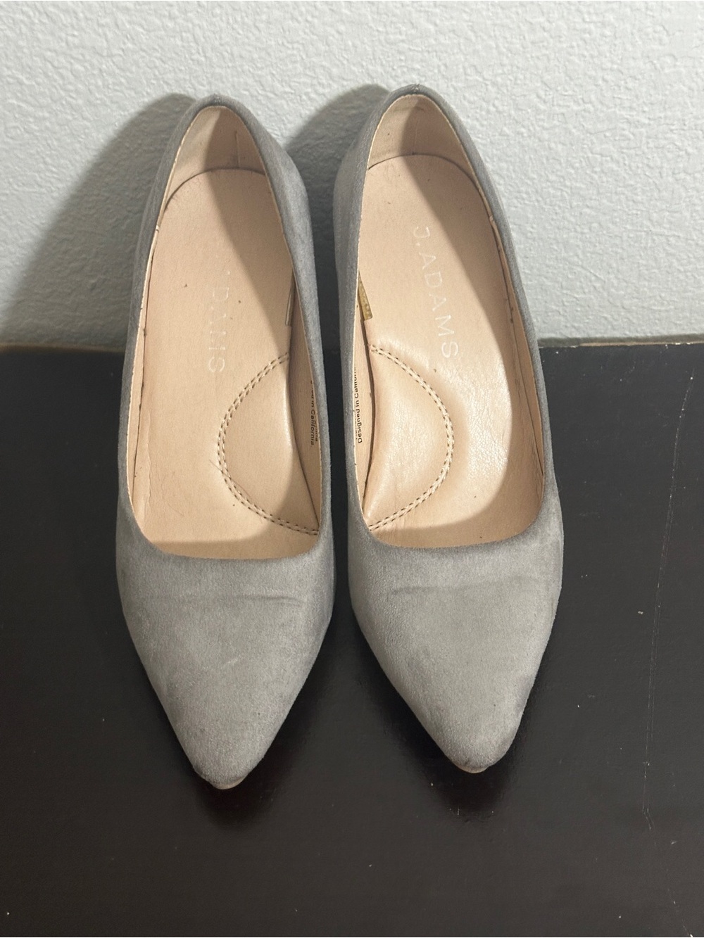 Adams Light Gray Suede Pointed Toe Flats